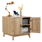 YOCWO Fluted Square Nightstand with Charging Station for Bedroom, Wood End Table with 2 Door for Living Room