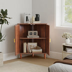 YOCWO Corner Storage Cabinet with Doors, Triangle Wood Floor Freestanding Storage Cabinet with Round Carved Line for Living Room, Bathroom, Kitchen