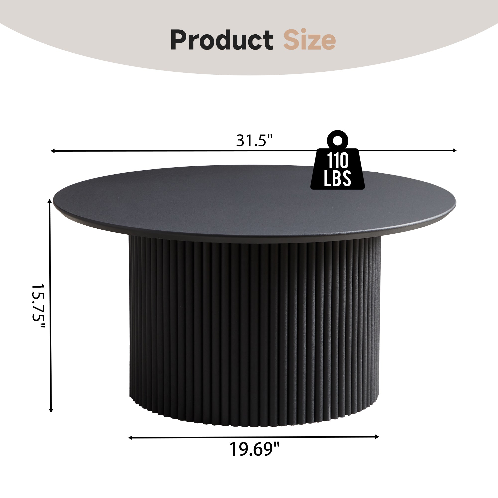 YOCWO 31.5" Small Round Coffee Table for Small Apartment Living Room, Modern Coffee Table with Fluted Drum