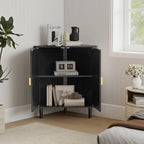 YOCWO Corner Storage Cabinet with Doors, Triangle Wood Floor Freestanding Storage Cabinet with Round Carved Line for Living Room, Bathroom, Kitchen