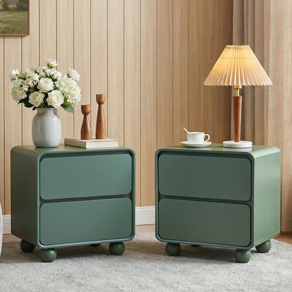 YOCWO 2 Drawer Nightstand for Bedroom, Mid Century Bedside Table with Arc Edge and Round Leg, Wood Storage Chest of Drawer Organizer for Bedroom Living Room Hallway Closet