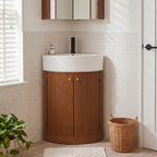 YOCWO Fluted Corner Bathroom Vanity with Sink,Freestanding Space-Saving Bathroom Vanity Sink Combo, Wall Drainage Only, Floor Drainage NO