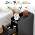7.87" Ultra Narrow Nightstand Set of 2 with Drawer and Open Shelf, Arched Pattern Design Bedside Table for Bedroom