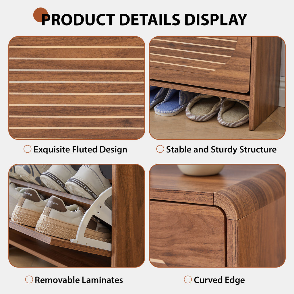 YOCWO Shoe Storage Cabinet with 2 Flip Drawers for Entryway, Shoe Rack Organizer with Printed Oval Line Pattern