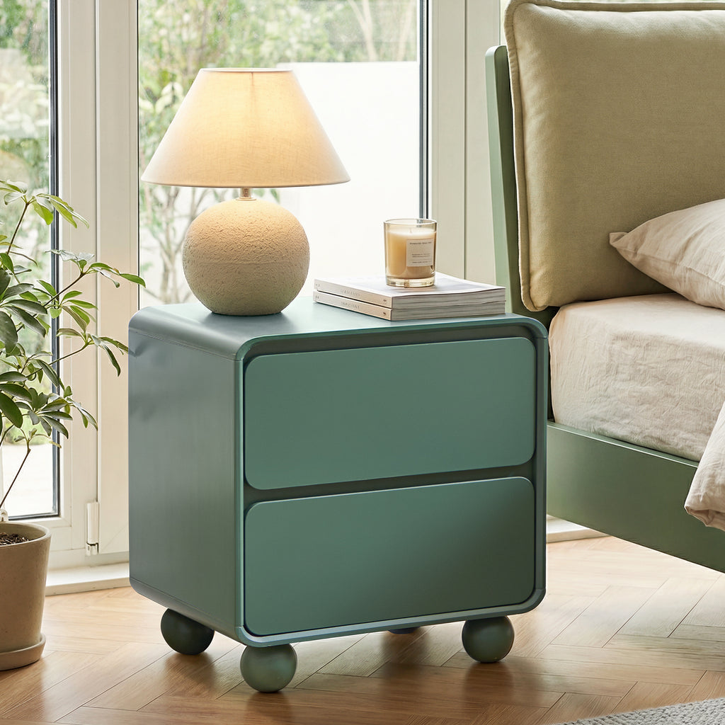 YOCWO 2 Drawer Nightstand for Bedroom, Mid Century Bedside Table with Arc Edge and Round Leg, Wood Storage Chest of Drawer Organizer for Bedroom Living Room Hallway Closet