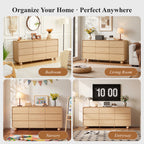 YOCWO 9 Drawer Dresser for Bedroom, Mid Century Chest of Drawers with Arc Edge and Round Leg, Wood Storage Large Dresser Organizer for Bedroom Living Room Hallway Closet
