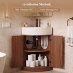 YOCWO Fluted Corner Bathroom Vanity with Sink,Freestanding Space-Saving Bathroom Vanity Sink Combo, Wall Drainage Only, Floor Drainage NO