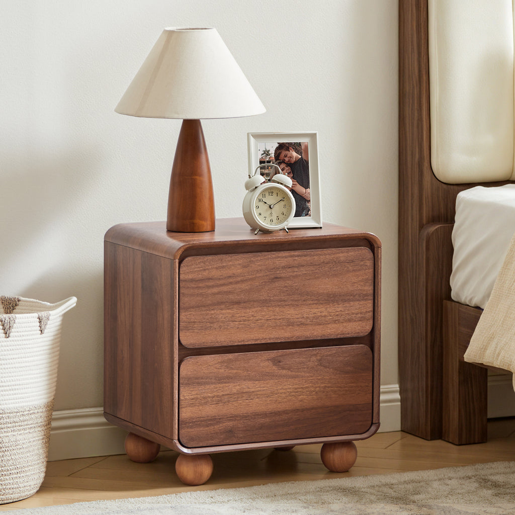 YOCWO 2 Drawer Nightstand for Bedroom, Mid Century Bedside Table with Arc Edge and Round Leg, Wood Storage Chest of Drawer Organizer for Bedroom Living Room Hallway Closet