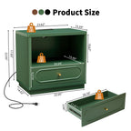 YOCWO Nightstand with Drawers and Charging Station, Mid Century Bedside Table with Open Shelf for Storage, Arched Drawer and Fluted Side