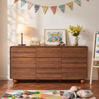 YOCWO 9 Drawer Dresser for Bedroom, Mid Century Chest of Drawers with Arc Edge and Round Leg, Wood Storage Large Dresser Organizer for Bedroom Living Room Hallway Closet