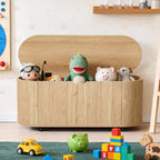 YOCWO Oval Storage Bench with Flip Top and Wheels, Fluted Wave Entryway Bench with Storage End of Bed Bench for Bedroom& Living Room