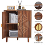 YOCWO Corner Storage Cabinet with Doors, Triangle Wood Floor Freestanding Storage Cabinet with Round Carved Line for Living Room, Bathroom, Kitchen