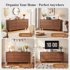 YOCWO 9 Drawer Dresser for Bedroom, Mid Century Chest of Drawers with Arc Edge and Round Leg, Wood Storage Large Dresser Organizer for Bedroom Living Room Hallway Closet