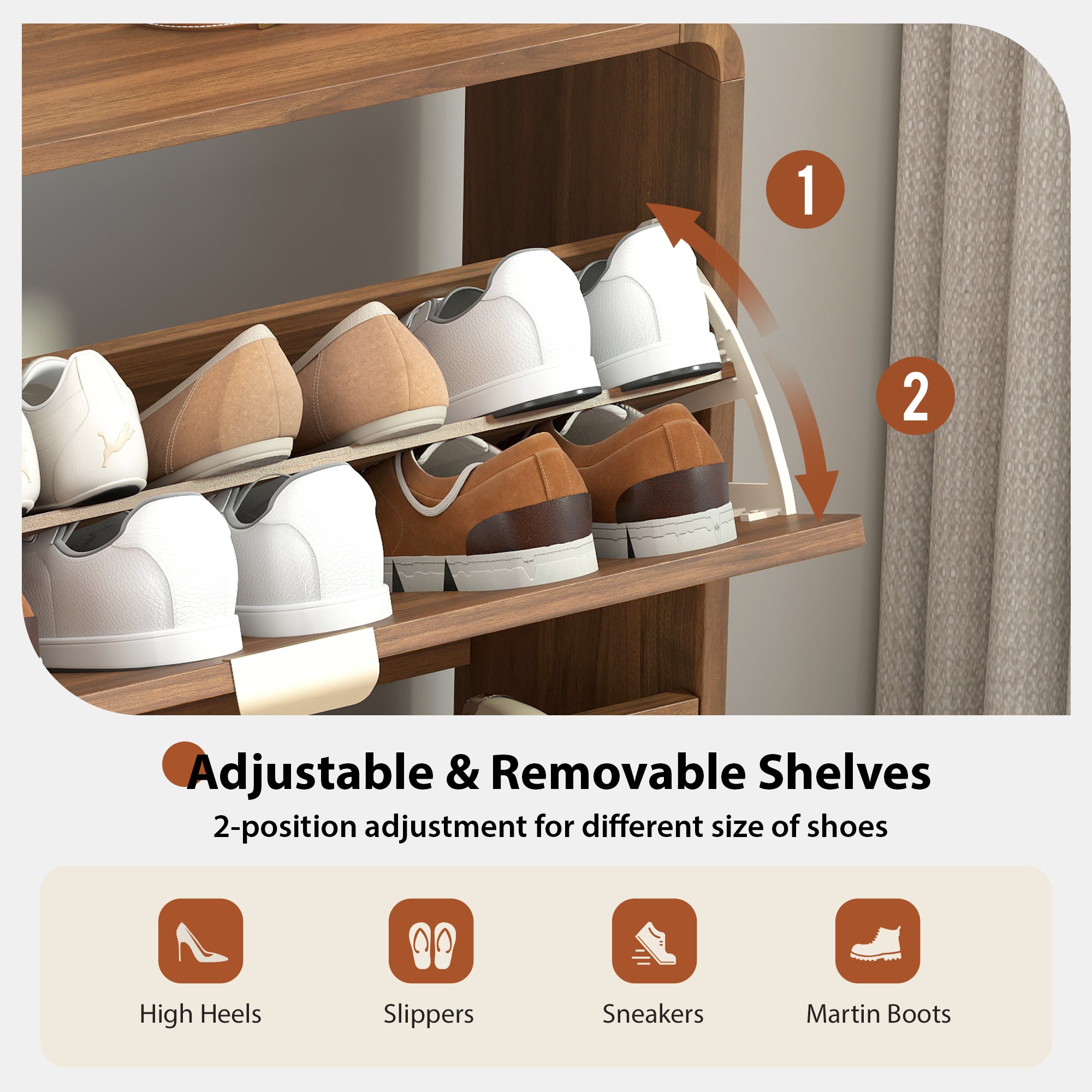 YOCWO Shoe Storage Cabinet with 2 Flip Drawers for Entryway, Shoe Rack Organizer with Printed Oval Line Pattern