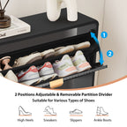 YOCWO Fluted Shoe Storage Cabinet with 2 Flip Drawers, Modern Wood Shoe Rack Organizer, Freestanding Narrow Shoe Cabinet for Entryway Hallway