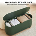 YOCWO Oval Storage Bench with Flip Top and Wheels, Fluted Wave Entryway Bench with Storage End of Bed Bench for Bedroom& Living Room