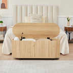 YOCWO Oval Storage Bench with Flip Top and Wheels, Fluted Wave Entryway Bench with Storage End of Bed Bench for Bedroom& Living Room