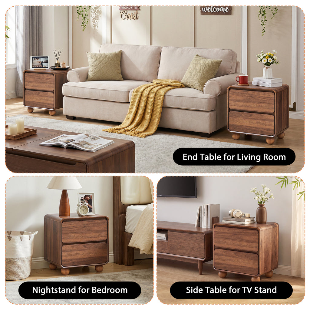 YOCWO Nightstand Set of 2 for Bedroom, Mid Century Bedside Table with Arc Edge and Round Leg, Wood Storage Chest of Drawer Organizer for Bedroom Living Room Hallway Closet