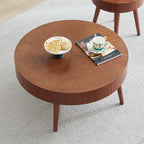 2-Piece Modern Round Coffee Table Set for Living Room, Faux Wood End Table