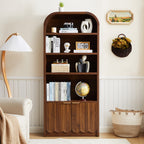 YOCWO 70" Tall Arched Bookcases with 2 Doors & 4 Shelves, Wooden Bookshelf with Wave Panel and Curved Top for Living Room Office