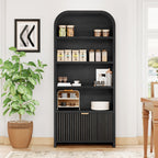 70" Tall Arched Bookcases with 1 Large Drawers & 4 Shelves, Wooden Bookshelf with Carved Line and Curved Top for Living Room Office