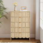 YOCWO 5 Drawer Dresser with Wave Panel, Mid Century Tall Storage Dresser Chest of Drawer for Bedroom