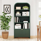 70" Tall Arched Bookcases with 1 Large Drawers & 4 Shelves, Wooden Bookshelf with Carved Line and Curved Top for Living Room Office
