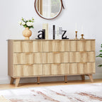 YOCWO 57" Wide 9 Drawer Dresser with Big Wave Pattern for Living Room Bedroom, Mid-Century Wood Large Chest of Drawer with Waveform Fluted Panel