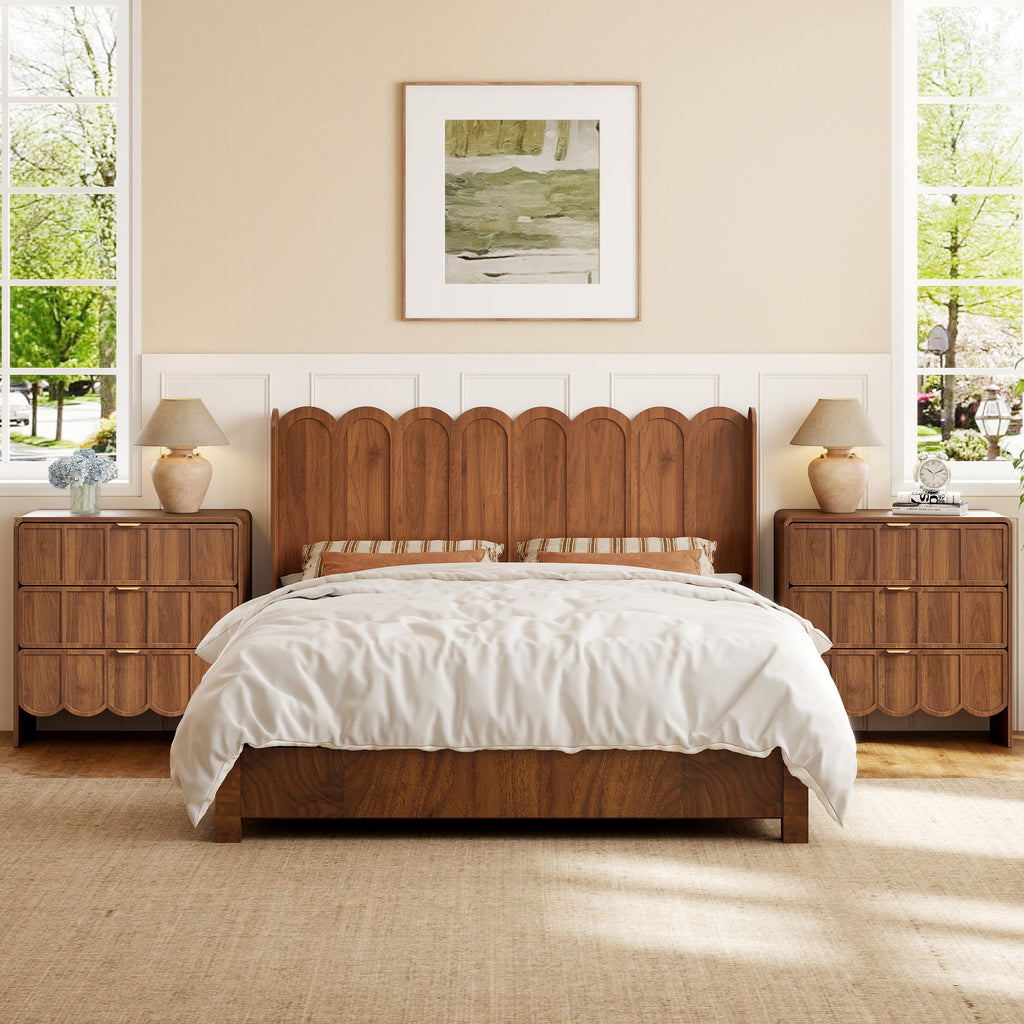 YOCWO Queen/King Size Headboard with LED Lights & Adjustable Height, Wave Panel Head Board with Rounded Corners, Headboard Only(Bed Frame Not Included)