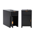 YOCWO Fluted Narrow Nightstand Set of 2 with Charging Station for Bedroom, Wood End Table with Drawer and Door for Living Room