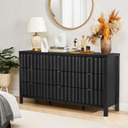 YOCWO 58.5" Wide 9 Drawer Dresser with Wave Fluted, Mid Century Storage Dresser Chest of Drawer for Bedroom