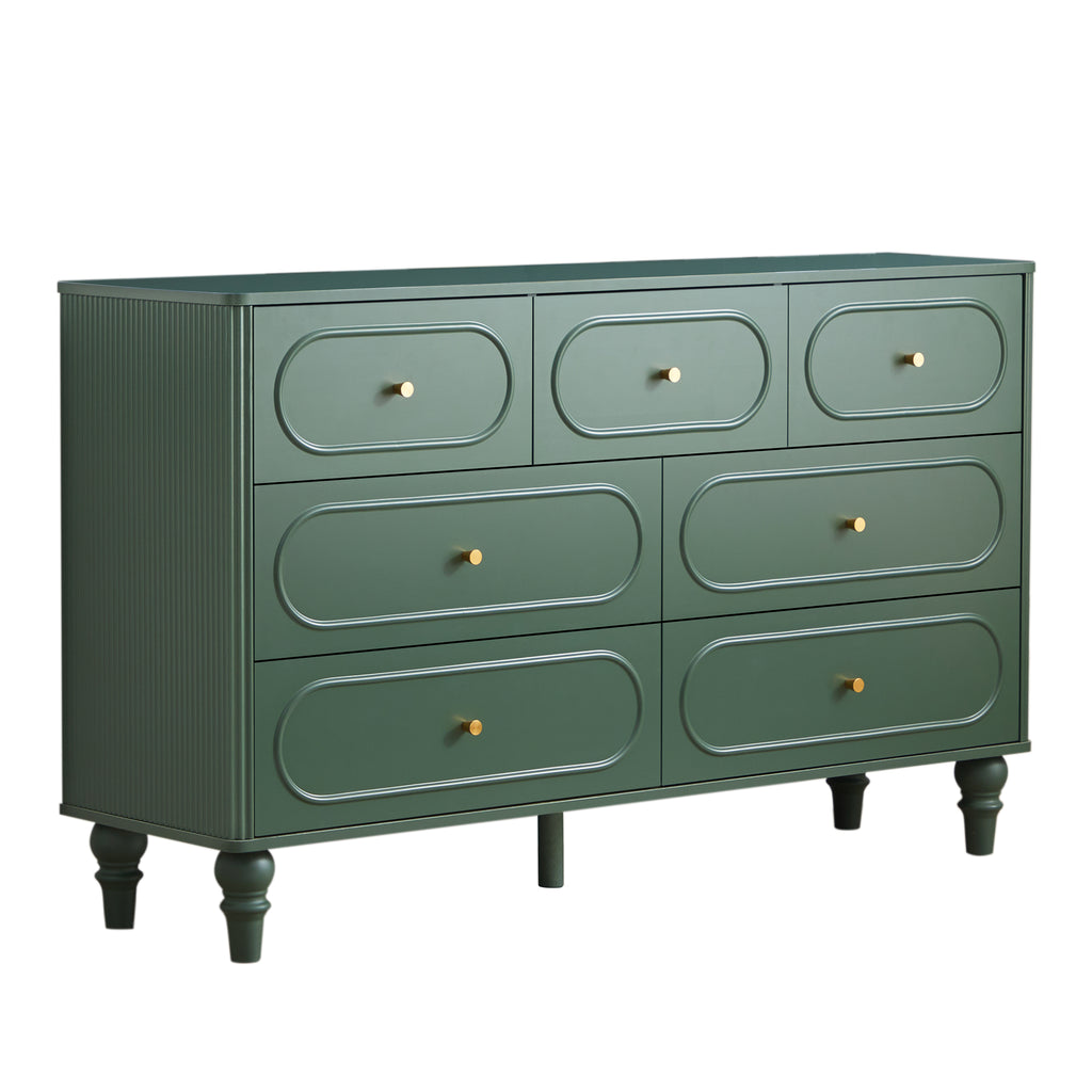 YOCWO 7 Drawer Fluted Dresser for Bedroom, Mid Century Chest of Drawers with Arc Edge, Wood Storage Large Dresser Organizer for Bedroom Living Room Hallway Closet