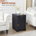 YOCWO Fluted Narrow Nightstand Set of 2 with Charging Station for Bedroom, Wood End Table with Drawer and Door for Living Room