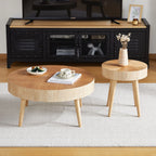 2-Piece Modern Round Coffee Table Set for Living Room, Faux Wood End Table