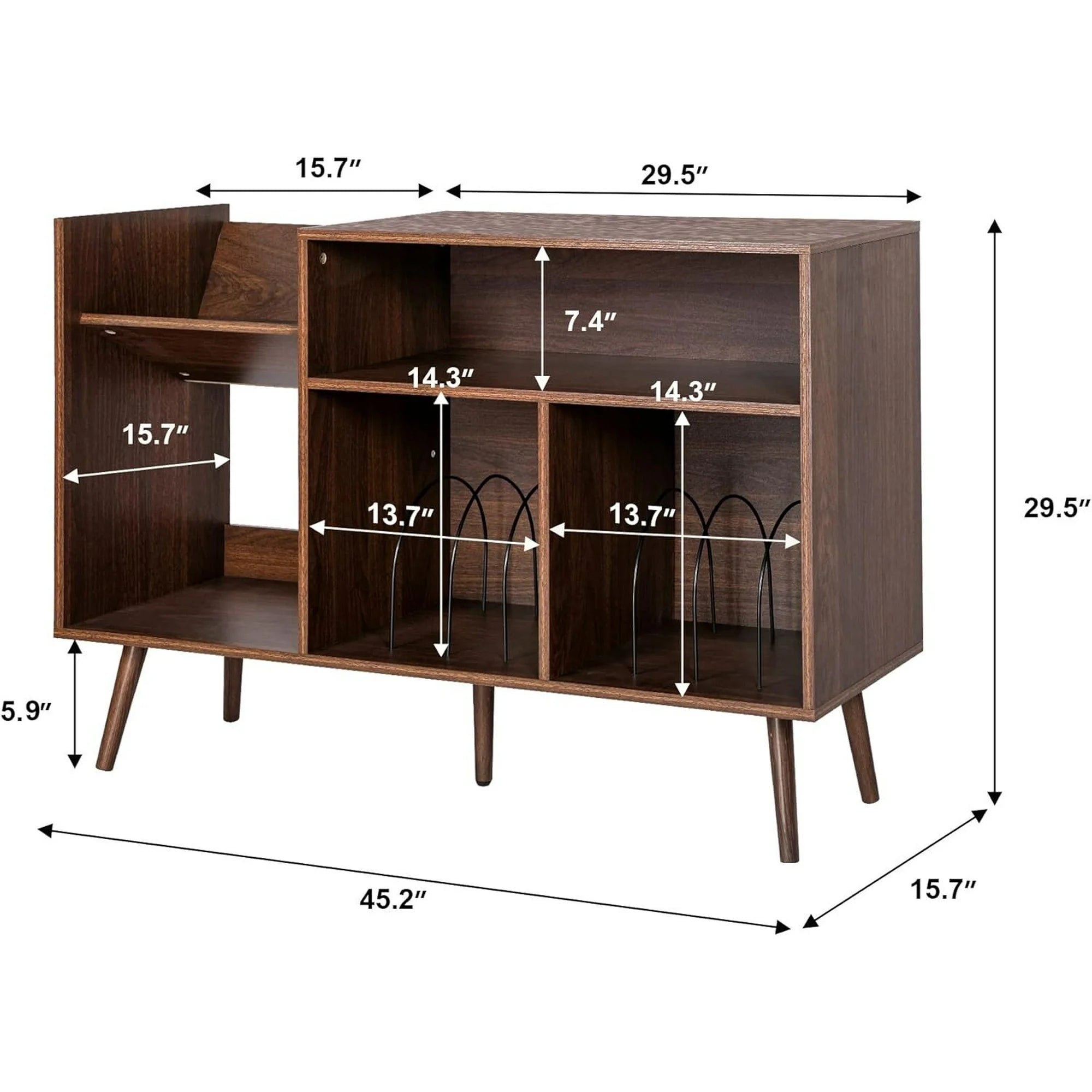 YOCWO Large Record Player Stand, Mid Century Concord Turntable Stand Table Holds up to 350 Albums, Vinyl Record Storage Cabinet with Wood Legs for Living Room Bedroom Office