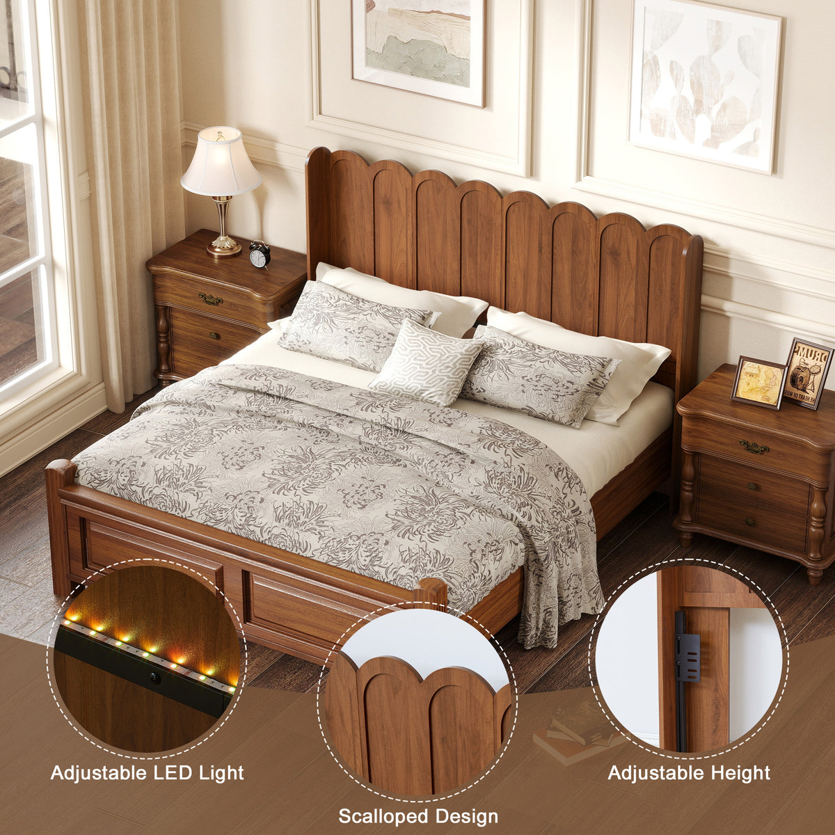 YOCWO Queen/King Size Headboard with LED Lights & Adjustable Height, Wave Panel Head Board with Rounded Corners, Headboard Only(Bed Frame Not Included)