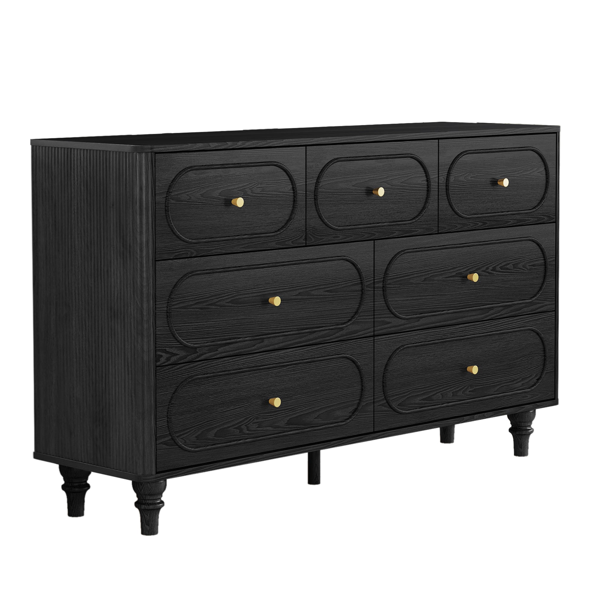 YOCWO 7 Drawer Fluted Dresser for Bedroom, Mid Century Chest of Drawers with Arc Edge, Wood Storage Large Dresser Organizer for Bedroom Living Room Hallway Closet