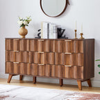 YOCWO 57" Wide 9 Drawer Dresser with Big Wave Pattern for Living Room Bedroom, Mid-Century Wood Large Chest of Drawer with Waveform Fluted Panel