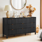 YOCWO 58.5" Wide 9 Drawer Dresser with Wave Fluted, Mid Century Storage Dresser Chest of Drawer for Bedroom