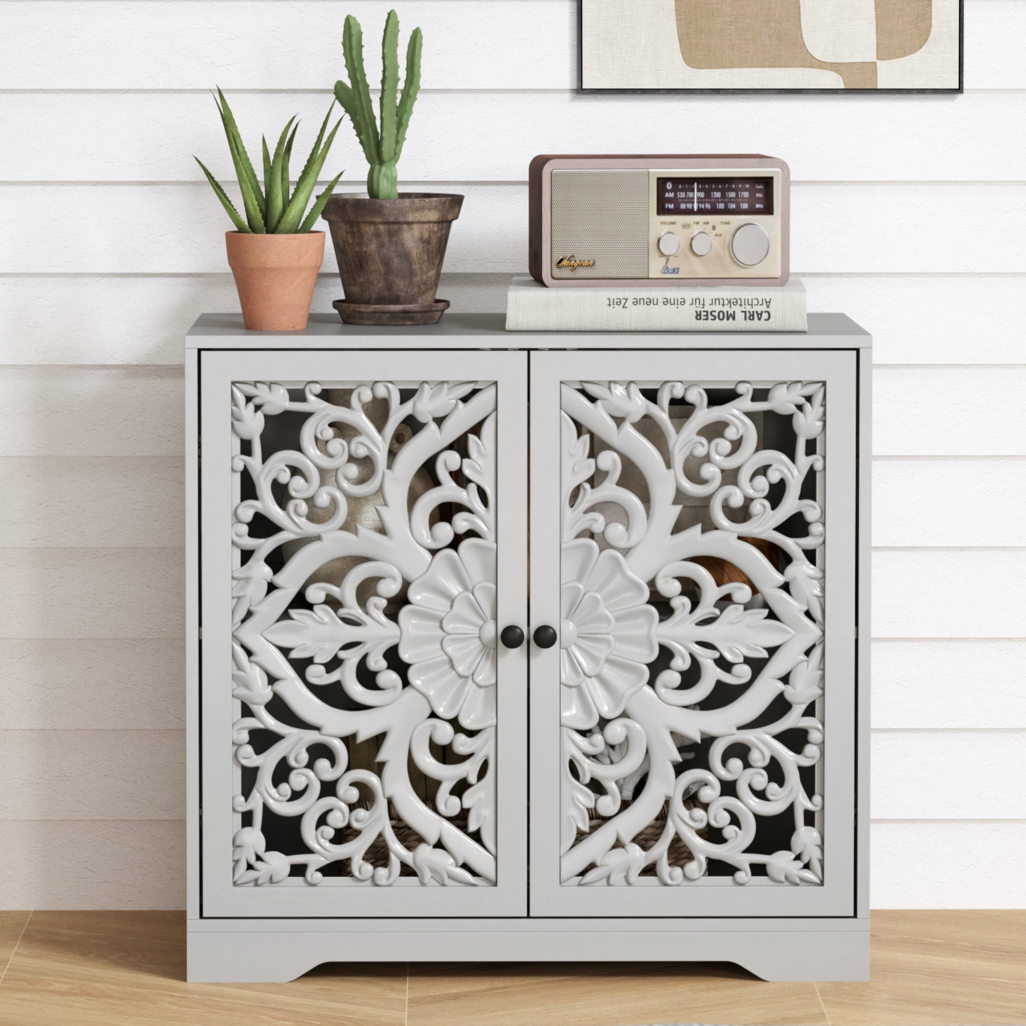 Accent Cabinet with Hollow Carved Door for Entryway Hallway