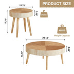 2-Piece Modern Round Coffee Table Set for Living Room, Faux Wood End Table