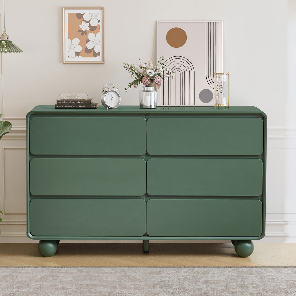 YOCWO 6 Drawer Dresser for Bedroom, Mid Century Chest of Drawers with Arc Edge and Round Leg, Wood Storage Large Dresser Organizer for Bedroom Living Room Hallway Closet