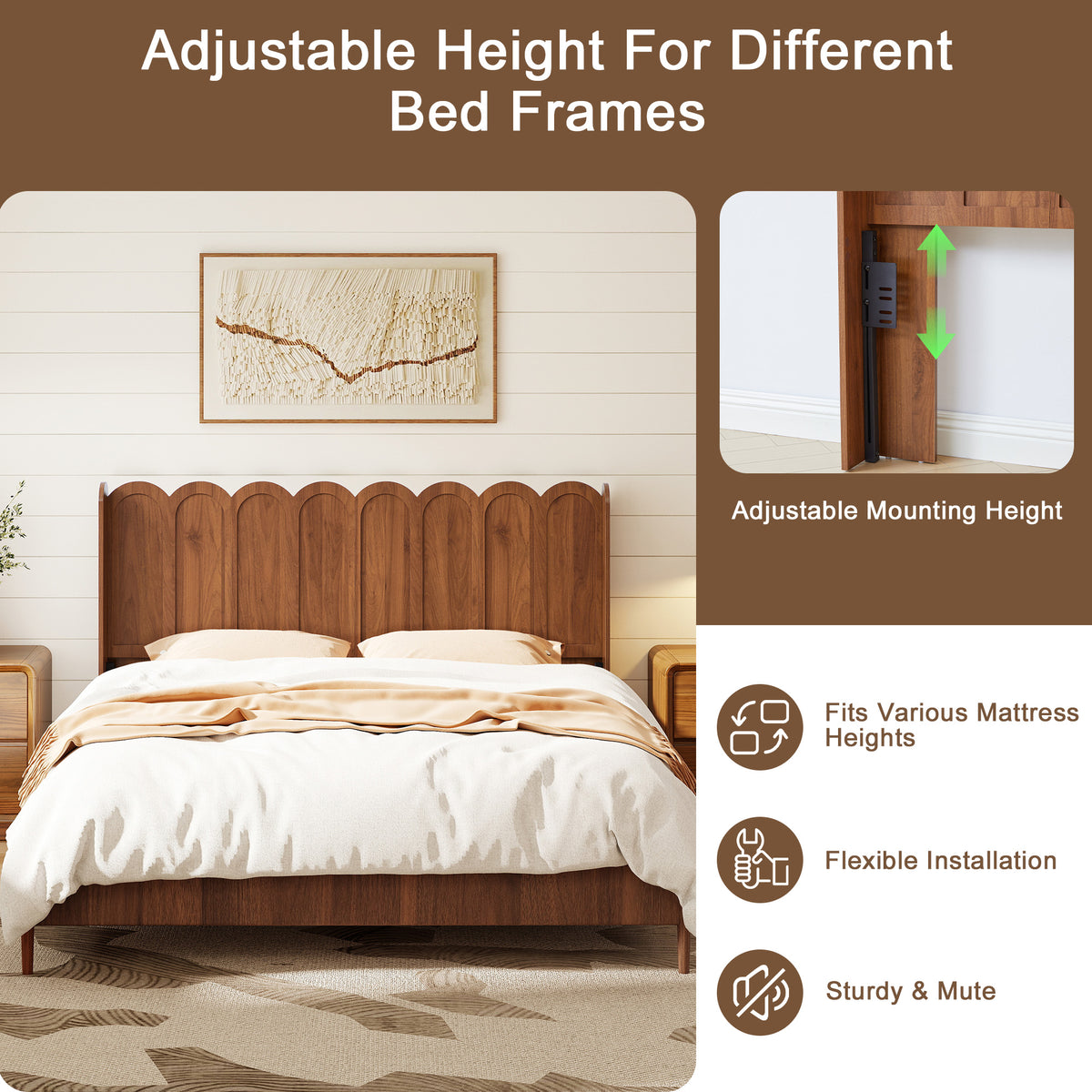 YOCWO Queen/King Size Headboard with LED Lights & Adjustable Height, Wave Panel Head Board with Rounded Corners, Headboard Only(Bed Frame Not Included)