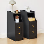7.87" Ultra Narrow Nightstand with 2 Drawer and Charging Station, Slim End Table Bedside Table for Bedroom with Open Shelf