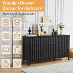 YOCWO 58.5" Wide 9 Drawer Dresser with Wave Fluted, Mid Century Storage Dresser Chest of Drawer for Bedroom
