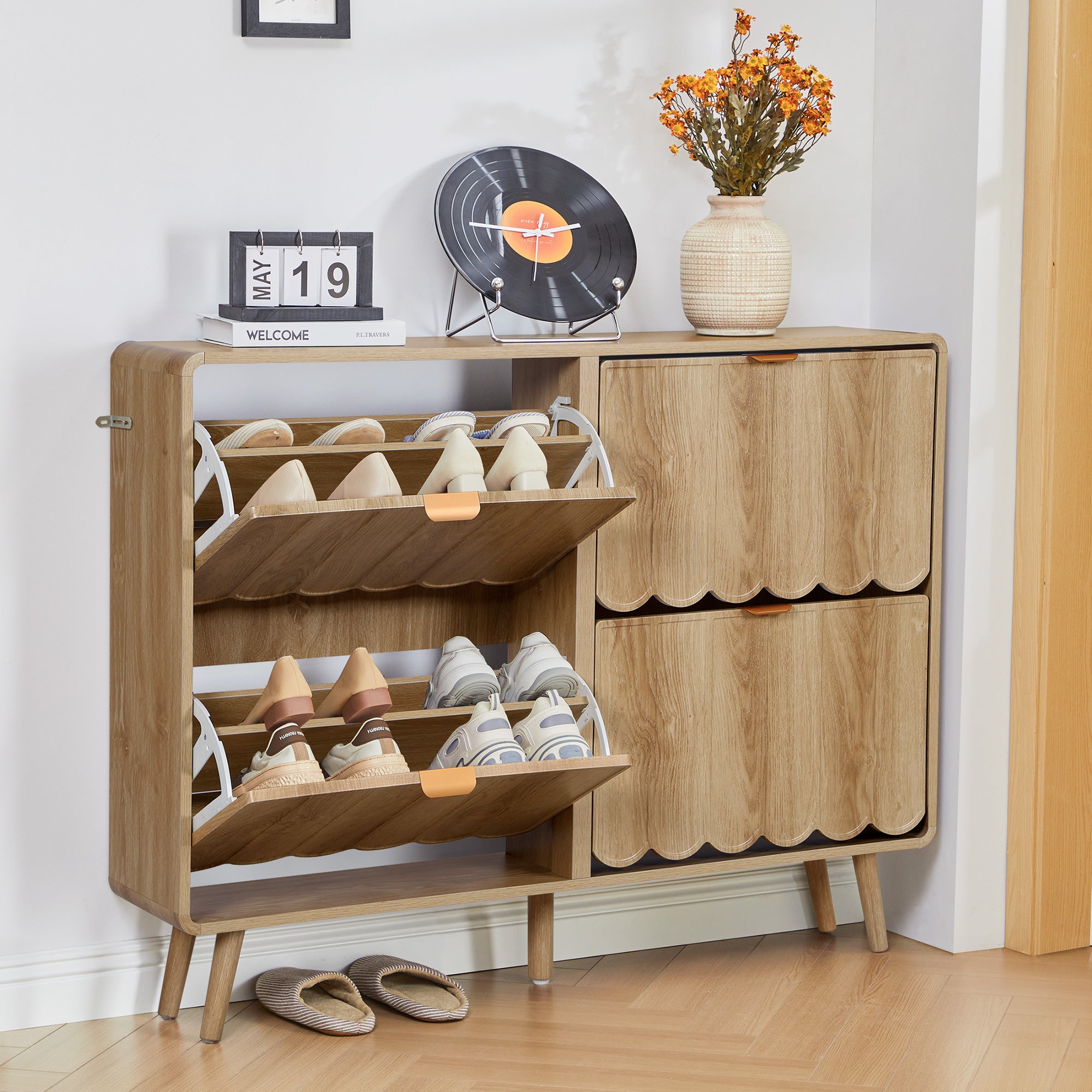 YOCWO Shoe Storage Cabinet with 4 Flip Drawers for Entryway, Shoe Rack Organizer with Wave Design