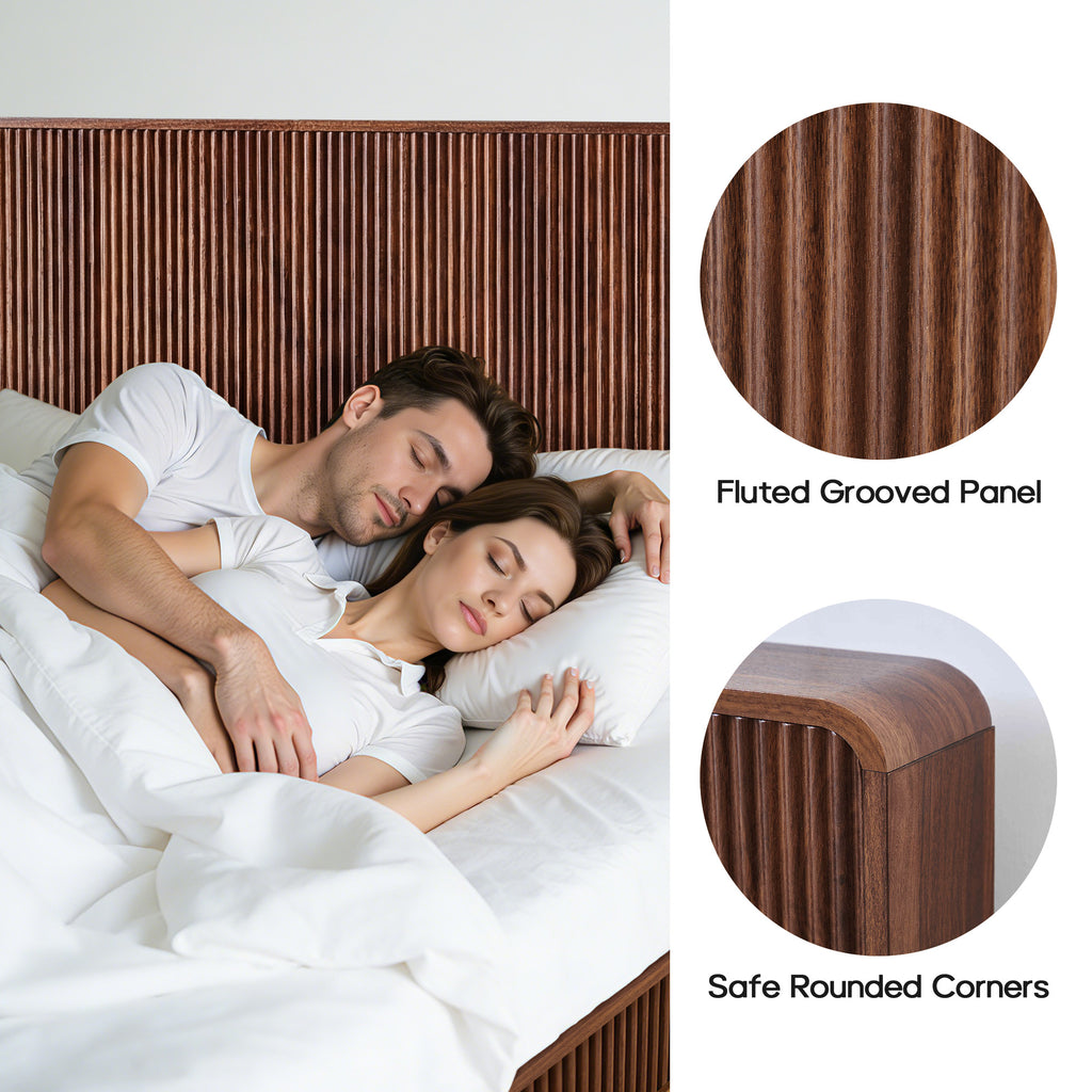 YOCWO Headboard for King Size Bed with Charging Station, Fluted Grooved Panel Head Board with Rounded Corners, Walnut, Headboard Only(Bed Frame Not Included)