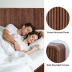 YOCWO Headboard for King Size Bed with Charging Station, Fluted Grooved Panel Head Board with Rounded Corners, Walnut, Headboard Only(Bed Frame Not Included)