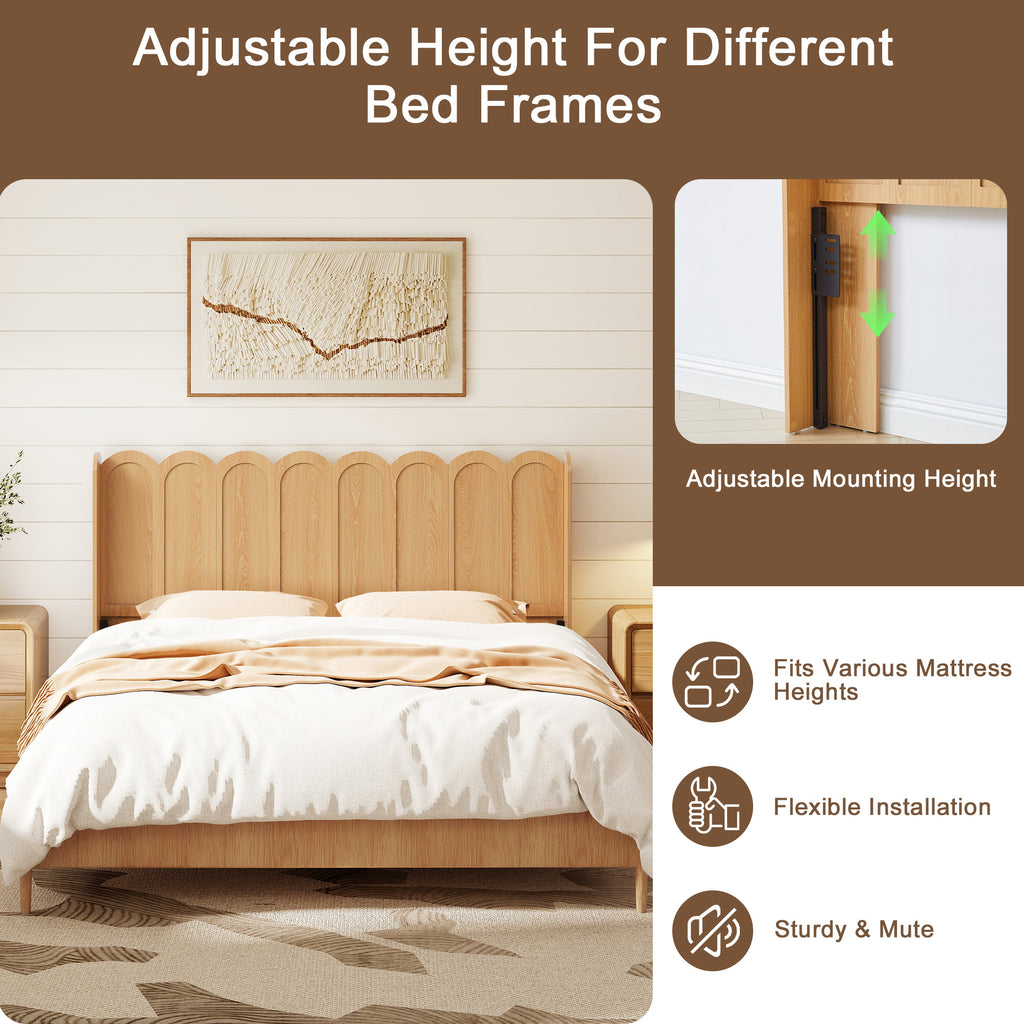 YOCWO Queen/King Size Headboard with LED Lights & Adjustable Height, Wave Panel Head Board with Rounded Corners, Headboard Only(Bed Frame Not Included)