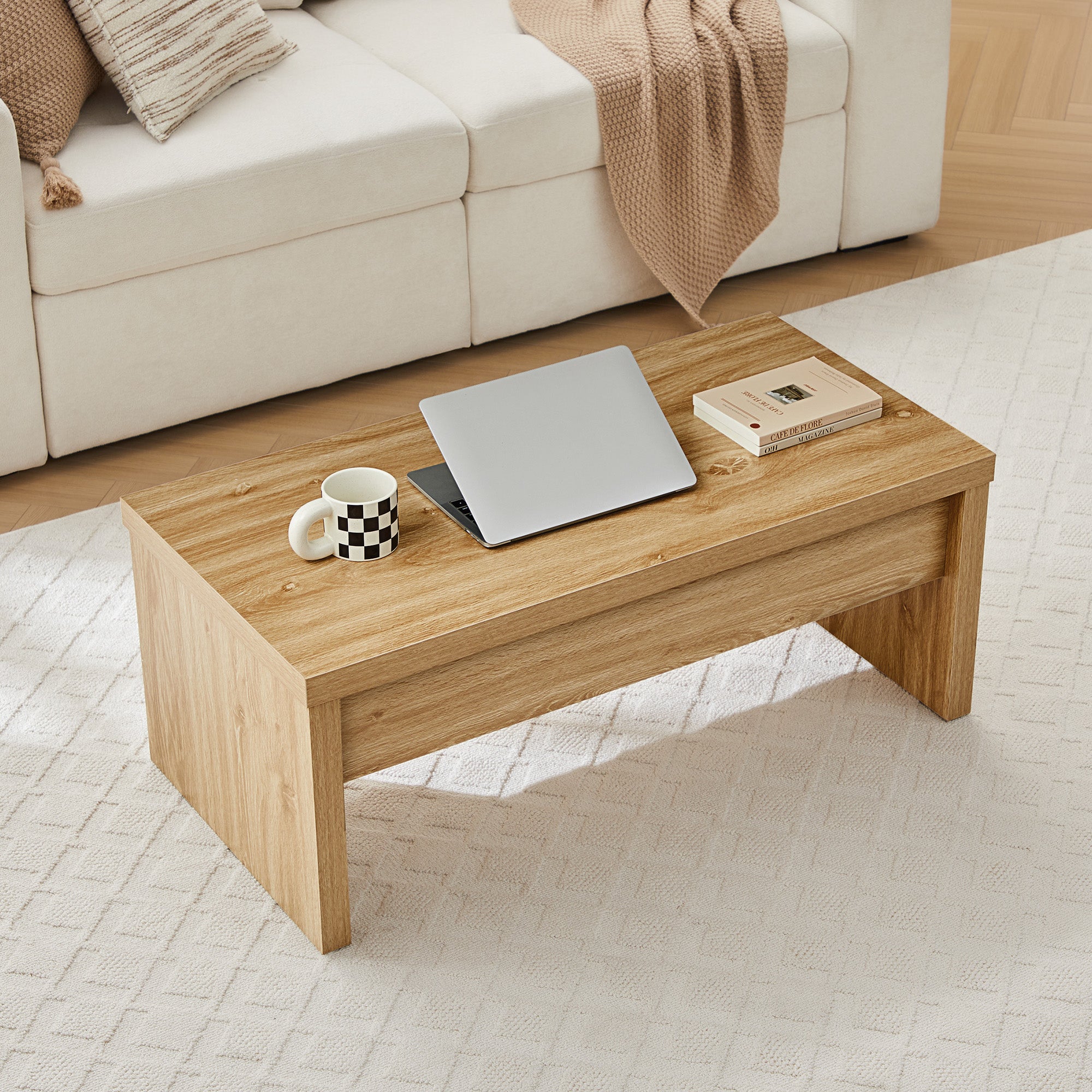 YOCWO Lift Top Coffee Table with Storage, Rectangle Coffee Table with Thicken Wood Table Top and Base